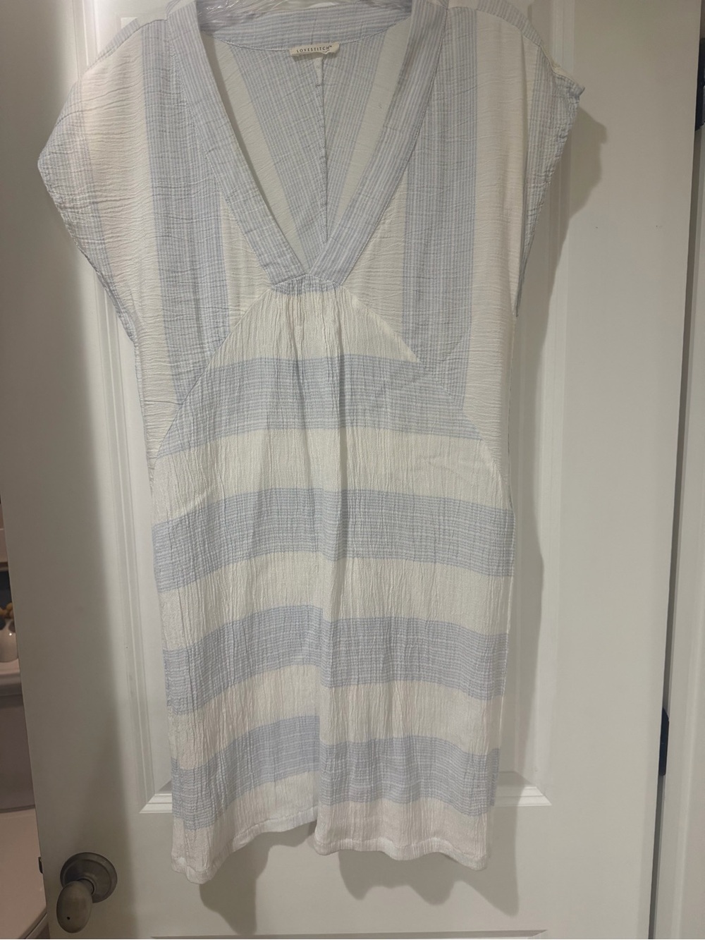 lovestitch Light Blue and White Striped V-Neck Swim Coverup